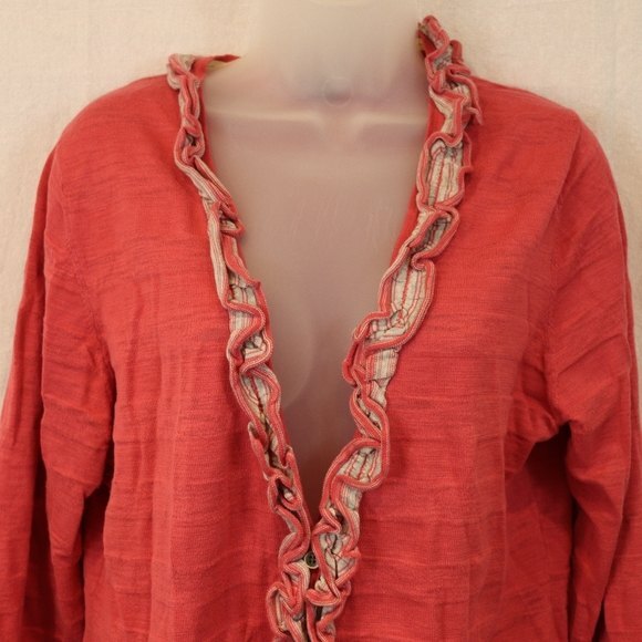 Banana Republic Pink Ruffle Cardy Cardigan Sweater Striped XL - Picture 2 of 12